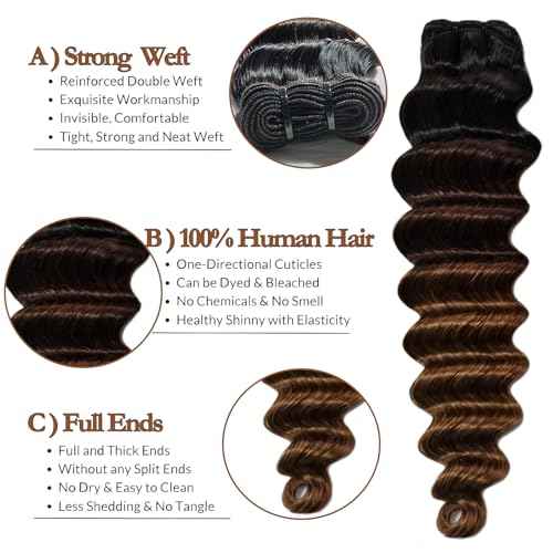10A Human Hair Bundles With Closure Ombr? Loose deep Wave Bundles (T1B/2/4,14 16 18+14) Ombre Brazilian Raw Human Hair Virgin Remy Loose Wave Hair 3 Tone Black to Brown
