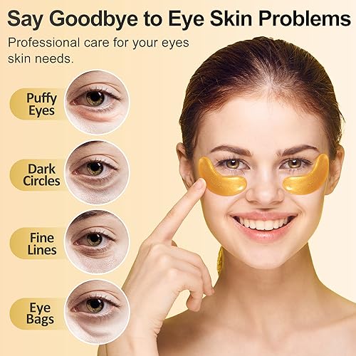 Under Eye Patches (12 Pairs) - 24K Gold Eye Masks Treatment for Eye Bags, Puffy Eyes & Dark Circles - Nourishing Skin Care Product - Birthday Gifts for Women - Vegan & USA Tested