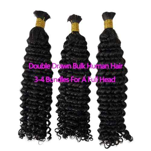 Bulk Hair Double Drawn Human Bundles Spanish Curly Extensions For Boho Knotless Braiding No Weft Water Wave Full End Burmese Bulk Hair Boho Braids for Women 22inch 1Bundle 100g