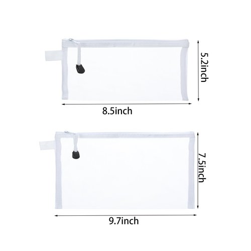OZY 10 Pieces Nylon Zipper Mesh Pouch,Cosmetic Bags,Zipper Bags for Organizing Storage,Puzzle, Board Games,Multipurpose Travel Bags and Office Supplies (White)