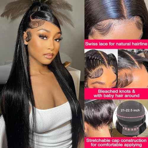 Straight Human Hair Wigs for Women Lace Front Wigs Pre Plucked Glueless 13x6 HD Lace Front Wigs Human Hair 180% Density Straight Frontal Wigs Human Hair 30 Inch