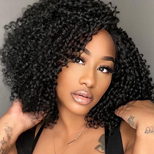 WIGER Kinky Curly Crochet Hair Marlybob Braiding Hair Black Jerry Curly Passion Twist Hair Curly Crochet Braids Medium Length Synthetic Kinky Twist Hair Extensions (6 Packs,10 Inches)