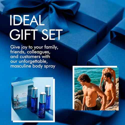 Mens Body Spray, Travel Size Body Spray For Men, long lasting, 3-Pack Set, each 2.1 Fl Oz, Notes of Lemon, Amber, Oud, Leather
