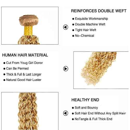 P27/613 Bundles Highlight Curly Wave Human Hair Bundle Two Tone Honey Blonde Mixed With Blonde 3 Bundles 12 14 16 Inch 613 Kinky Curly Bundle Ombre Hair Weave