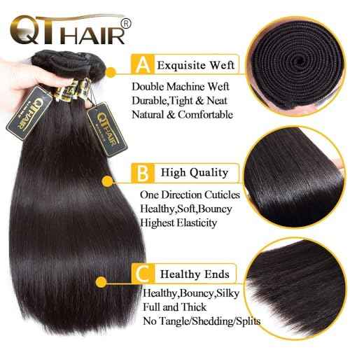 QTHAIR 16A Straight Human Hair 24Inch 100g 100% Unprocessed Straight Brazilian Virgin Hair Weave Natural Color Brazilian Straight Hair Bundles