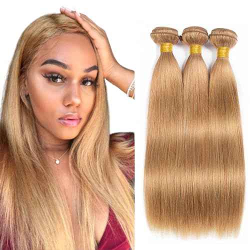 Honey Blonde Bundles Color 27 Straight Human Hair Bundles Blonde Human Hair Brazilian Remy Mixed Length Double Weft Straight Hair 28 30 32 inch