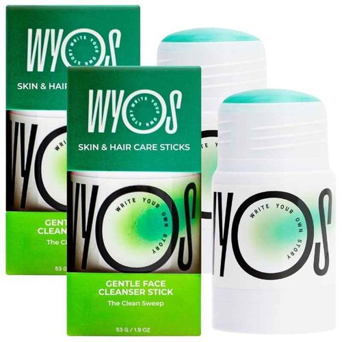 WYOS Face Cleanser- Gentle Glycerin Formula Cleanses Skin Without Striping, Caffeine Energizes Skin, Derm Tested for Sensitive Skin, Travel Cleanser, Solid Stick, Leak Free-2 Pack