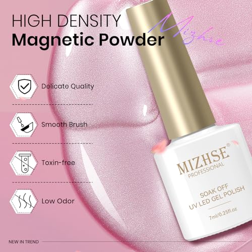 MIZHSE Cat Eye Gel Nail Polish Moonlight 6 Colors Ceramic Magnetic Gel Polish Set with Magnet Stick Crystal Silver Champagne Pink Green Blue Purple Magnetic French Gel Nail Polish Kit Gift Set