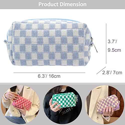 PAZIMIIK Checkered Makeup Bag for Purse Portable Zipper Make Up Pouch Small Cosmetic Case for Travel Accessories (6PCS Blue)