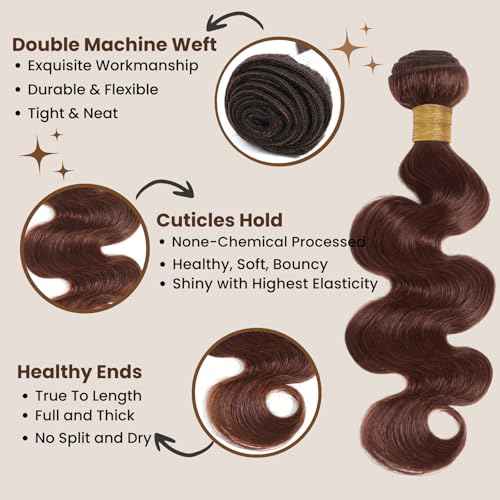 Chocolate Brown Body Wave 3 Bundles Human Hair, 12A Color #4 Dark Brown Colored, 100% Unprocessed Virgin Remy Hair 14 16 18 Inch