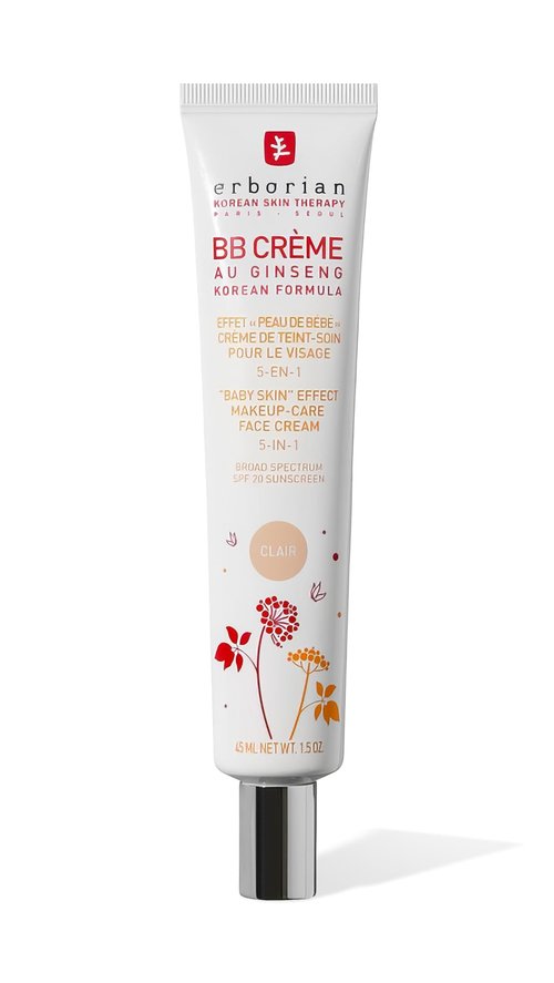 Erborian BB Cream with Ginseng, Fair (Clair) - Lightweight Buildable Coverage with SPF 20 & Ultra-Soft Matte Finish Minimizes Pores & Imperfections - Korean Face Skincare - 1.5 Oz