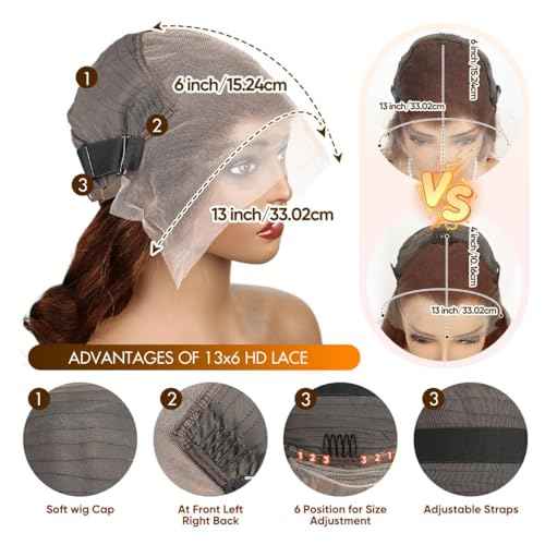 Chocolate Brown Lace Front Wigs human hair Pre Plucked with Baby Hair, 13x6 HD Body Wave Brown Lace Frontal Wigs Human Hair, 180 Density Colored Glueless Brown Wig Human Hair for Women 26inch