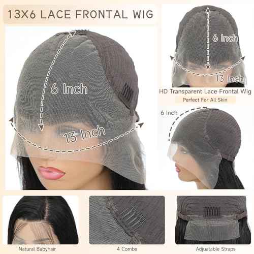 26 Inch Deep Wave Lace Front Wigs Human Hair 180% Density 13x6 HD Lace Frontal Wigs Human Hair Pre Plucked with Baby Hair Deep Curly Wigs for Black Women Natural Color