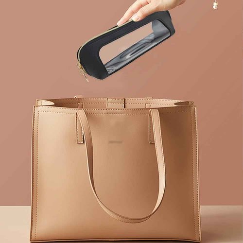 1 PACK Clear Makeup Bag, Leather Makeup Brush Bag, Double Sided Clear Toiletry Bag for Women, Portable Brush Bag Transparent Travel Cosmetic Bag, Makeup Case with Zipper