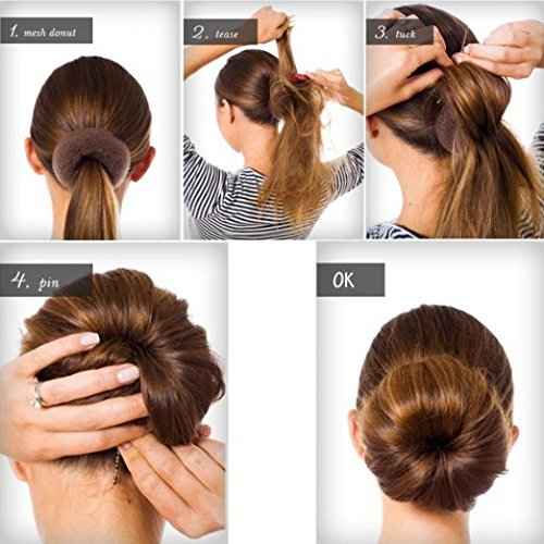 Pack of 2 Medium Hair Bun Maker, Hair Donut Set for Kids Girls Women, Hair Donut Bun Maker Tool for Short and Thin Hair Crown Shapers Accessories (Size M/ 3 Inch, Light Brown)
