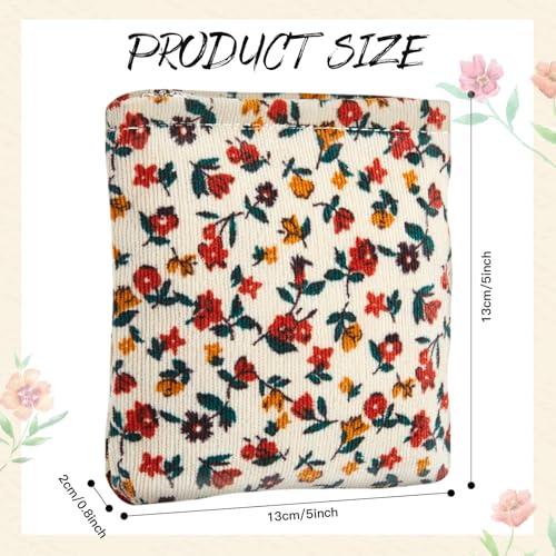 Abbylike 4 Pcs Floral Makeup Bag Corduroy Cosmetic Bag with Zipper Portable Small Pouches for Purse Toiletry Mini Pouch Cute Mini Makeup Purse for Coin Essentials Items Women(Elegant)