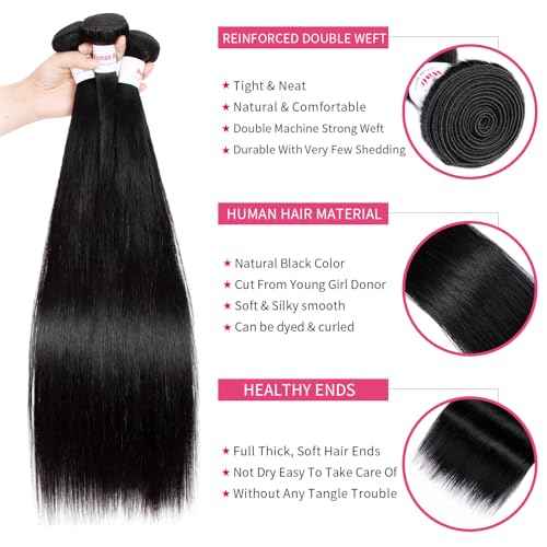 12A Straight Bundles Human Hair 22 22 22 Inch 100% Unprocessed Brazilian Virgin Hair Bundles Straight Hair 3 Bundles Weave Bundles Human Hair Extension