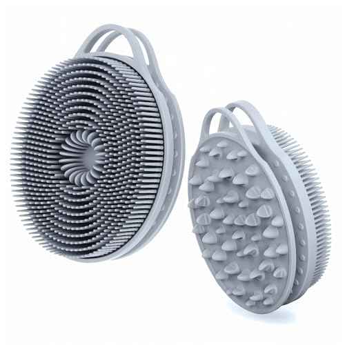 2 in 1 Silicone Body Scrubber, Anti Cellulite Massage Scrubber, Exfoliating Shower Brush for Men & Women, Removes Dead Skin, Reduces Cellulite, Improves Circulation, Fast Dry, Non Slip (1PC, Grey)