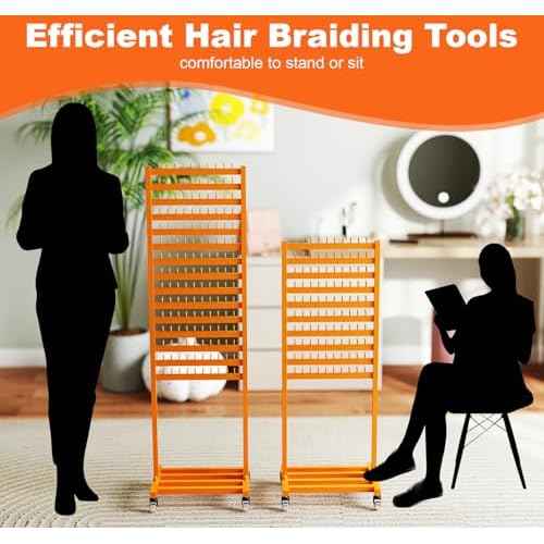 Metal Braiding Hair Rack 300 Pegs, Height Adjustable, Mobile Hair Holder Organizer with Wheels, 2 Sided Extension Separator Stand, Standing Storage for Stylists, Braiders, Salon, Beauty School