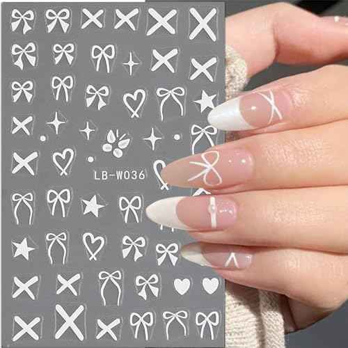 JMEOWIO 8 Sheets Heart Bow Tie Nail Art Stickers Decals Self-Adhesive Pegatinas U?as Pink Nail Supplies Nail Art Design Decoration Accessories