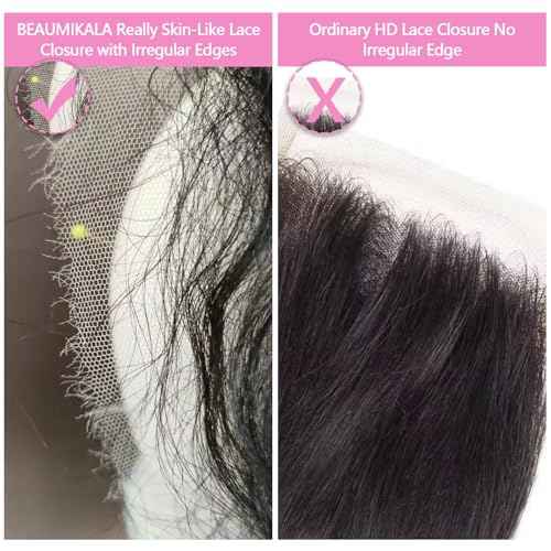 20 Inch 2x6 HD Lace Closure Only Body Wave 12A Brazilian Skin-Like Closure Human Hair 100% Virgin Remy Hair Frontal HD Lace Pre Plucked With Baby Hair Natural Black