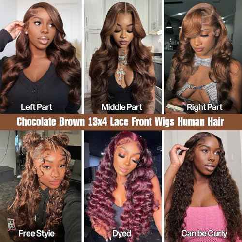 Chocolate Brown Human Hair Wig 13X4 Body Wave Lace Front Wigs Human Hair Pre Plucked 200 Density HD Frontal Wig Colored Brown Glueless Wigs 18 Inch