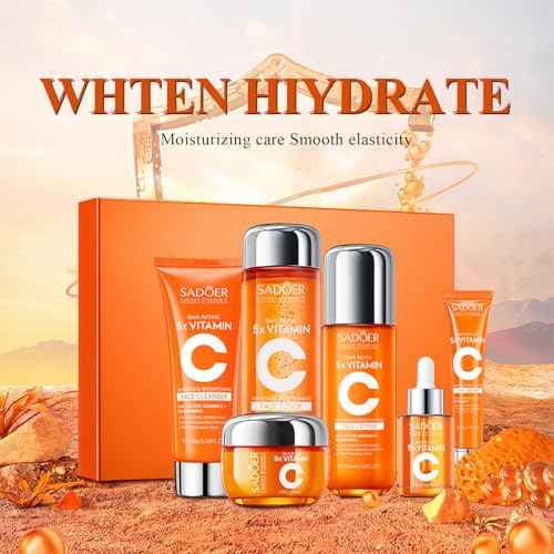 Vitamin C Skincare Set for Women & Teens - 6Pcs Travel Skincare Kit with Cleanser, Toner, Serum, Eye Cream, Face Cream & Lotion - Hydrating, Teen Skin Care & Women's Facial Gift Set
