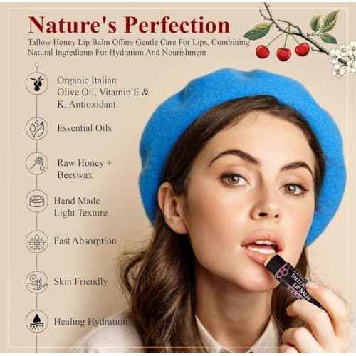 Tallow Lip Balm (5 Pack) - Hydrating With Organic Italian Olive Oil, Pure Grass Fed Tallow, and Beeswax - Long Lasting Lip Therapy (Unscented)