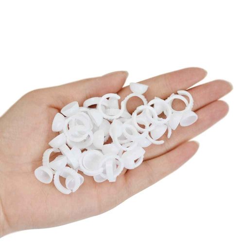 100 Pieces Lashes Glue Ring Cups Tattoo Rings Cups Pigment Glue Holder for Eyelash Extension Nail Art (White Small)