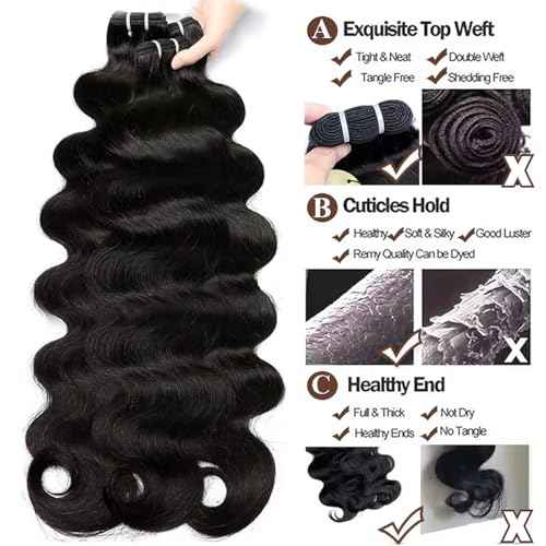 Human Hair Bundles Body Wave 4 Bundles 100% Unprocessed 12A Grade Brazilian Hair Weave 4 Bundles Human Hair Extensions Natural Black 16-22 Inch