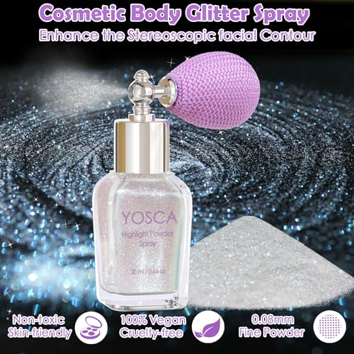 Yosca Body Glitter Spray, 30ML Loose Body Shimmer Powder Iridescent Hair Spray White Glitter Sparkle Highlighter Makeup Festival Rave Accessories for Clothes Hair Face Nail Art