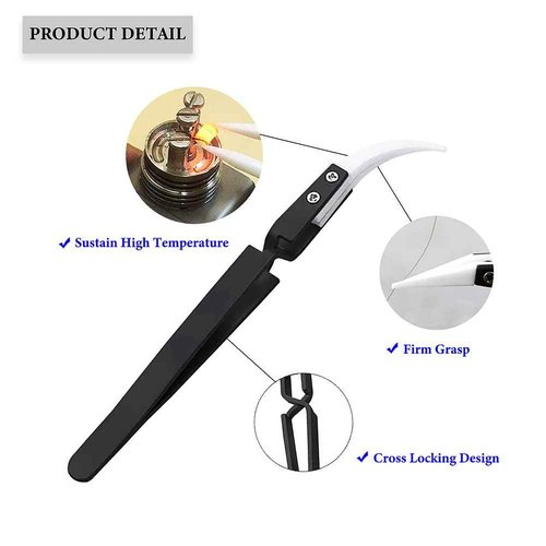 Precision Tweezers Reverse Ceramic Tweezers 3 PCS Electronic Tweezers, Soldering Hot Tweezers Self Locking Tweezers with Ceramic Tips-UY3