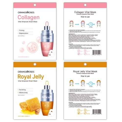 ¡¼Orangeroses¡½ 100 Pcs Combo Pack, Premium Korean Essence Facial Mask Sheet (10 Types x 10 pcs)