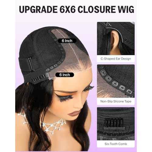 Glueless Wigs Human Hair Pre Plucked Pre Cut 6x6 HD Lace Closure Body Wave Lace Front Wigs Human Hair Pre Bleached Ready to Go Glueless Body Wave Wig 20Inch