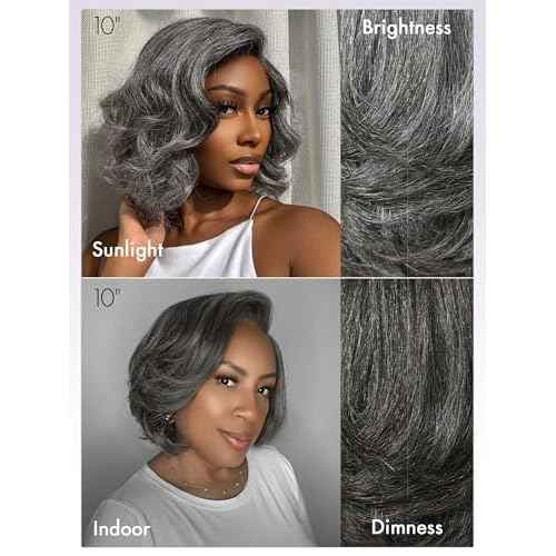 LUVME HAIR Salt & Pepper Layered Bob Glueless Pre-Cut Lace Wig Gray Wigs For Women Short Grey Hair Glueless Bob Wigs Pre Plucked Pre Cut Pixie Cut