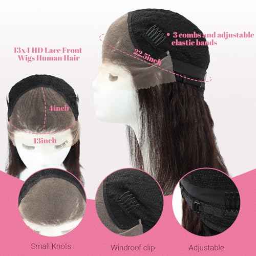 Human Hair Wig 13x4 HD Lace Front Wig Human Hair 14inch Natural Wave 360¡ÆAll Around Lace Real Hair Wigs For Women Glueless Wear Natural Black