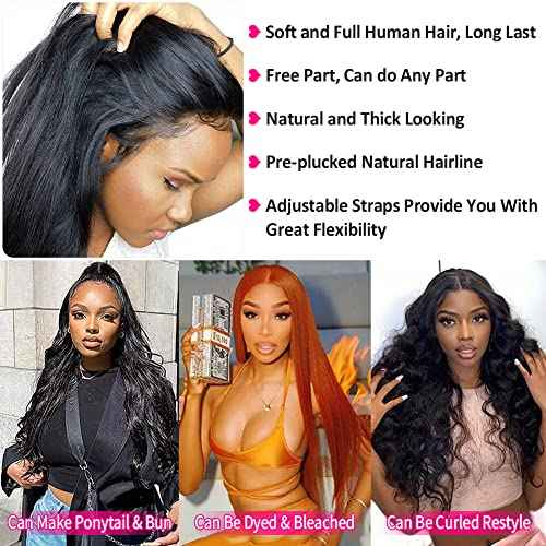 Subella 13x5 HD Lace Front Wigs Human Hair Pre Plucked Hairline with Baby Hair 220% Density 12A Transparent Straight Human Hair Wigs for Black Women (22inch)