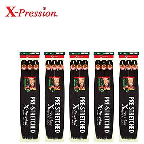 Outre Braids X-Pression Braid Premium Pre Stretched Braid 72'' 3X (5-PACK, 1)
