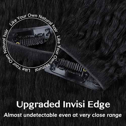 IDN BEAUTY 5+2 Invisi Edge Seamless Clip in Hair Extensions Human Hair Combo Pack, Kinky Straight 16 Inch 110g 5pcs Invisible Edge and 2pcs Seamless Clip ins for Black Women Natural Black No Leave Out