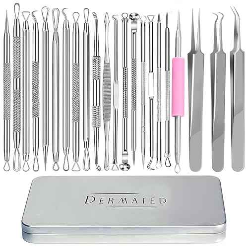 22 Pcs Pimple Popper Tool Kit 410 Stainless Steel Blackhead Remover Tools, Pimple Extractor Tool Kit for Blackheads, Blemish, Comdone, Acne, Zit, and Whiteheads for Face & Nose