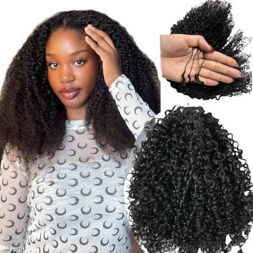 Kinky Curly Crochet Human Hair Extensions Pre-Separated Crochet Hair Multi-Textured Kinky Curly Reusable Micro Twists 16inch 120g (Usually 240g Full Head) Natural Black