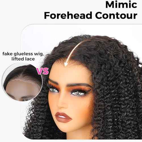 ISEE M-Cap Kinky Curly Wear Go Glueless Wigs Human Hair Pre Plucked Pre Cut Bleached Knots 9x6 HD Lace Glueless Human Hair Wigs For Women (Highlight Ombre, 12 Inch)
