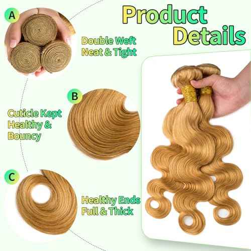 Human Hair Bundles Body Wave Honey Blonde, 26 Inch - 1 Bundle, Body Wave Bundles Human Hair 12A Brazilian Virgin Wavy Hair Bundles for Black Women