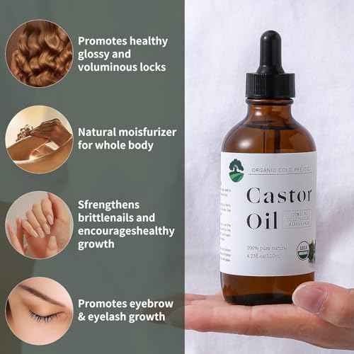 Organic Castor Oil Cold Pressed Unrefined - Hair Growth & Care, Thicker Eyelashes & Eyebrows (4.23FlOz) - Certified Organic, Hexane Free