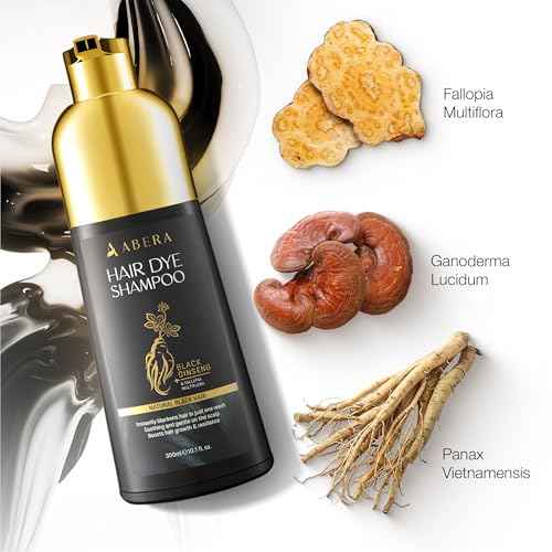 ABERA Hair Dye Shampoo, Black Hair Color for Grey Hair Coverage for Women and Men, One-wash Hair Blackening Treatment with Natural Dark Color (10.1 Fl. Oz.)