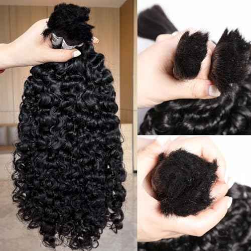Lemoda Boho Human Braiding Hair Burmese Curly Bulk Human Hair Extensions For Bohemian Knotless Braids No Weft 16 16 16Inch 3Bundles/Lot 100g/1Bundle 1B Natural Black Salon-Quality