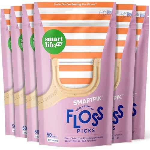 SmartLifeco Eco-Friendly Dental Floss Picks (300ct) - The Original Straw Wheat Flossers, Superior Anti-Shred Thread for Tight Gaps, Zero Waste Tooth Pick for Adults, Soft on Gum & Teeth, Unflavored