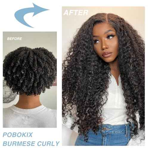 Burmese Curly Clip in Hair Extensions Real Human Hair 8Pcs Brazilian Human Hair Clip ins for Black Women With 18Clips 120g 22inch #1B Natural Black