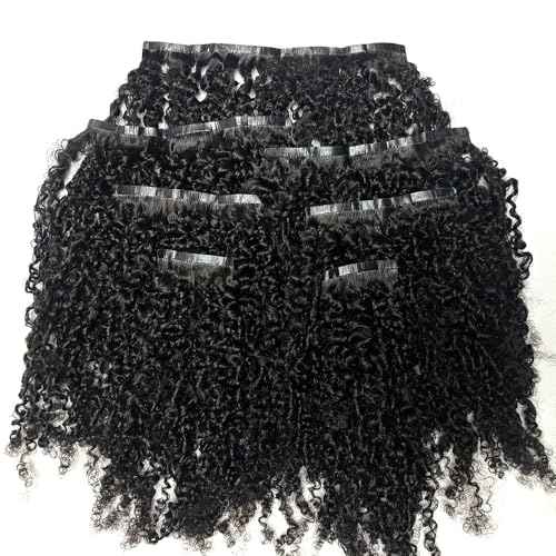 Kinky Curly Clip in Hair Extensions Real Human Hair Seamless PU Clip ins Hair Skin Weft 7pcs/set 120g 20inch for Black Women