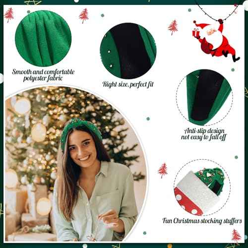 obeoby Christmas Headband for Women, Knotted Headbands with Christmas Tree Crystal Pearl Snowflake Decorations Holiday Hairband